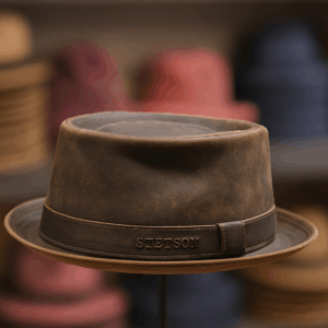 Chapeau Stetson Pork Pie Cuir Brun