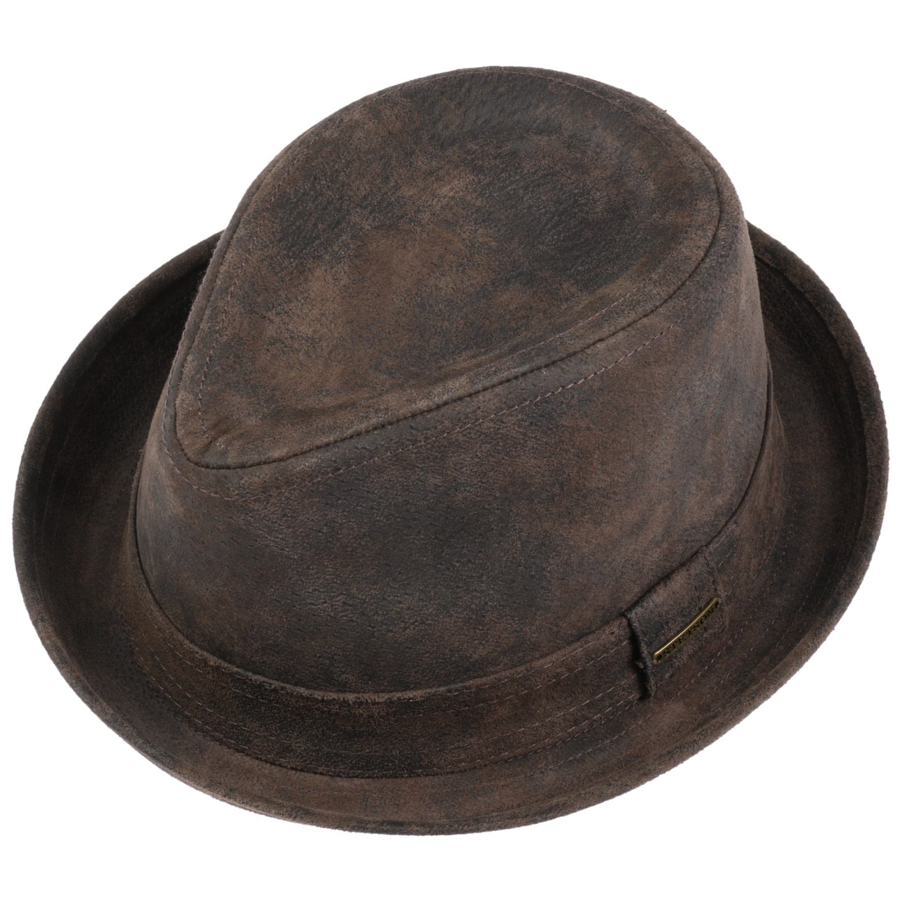 Pork Pie Stetson Brun Cuir forme Diamant – Image 2