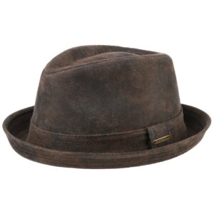 Pork Pie Stetson Brun Cuir forme Diamant