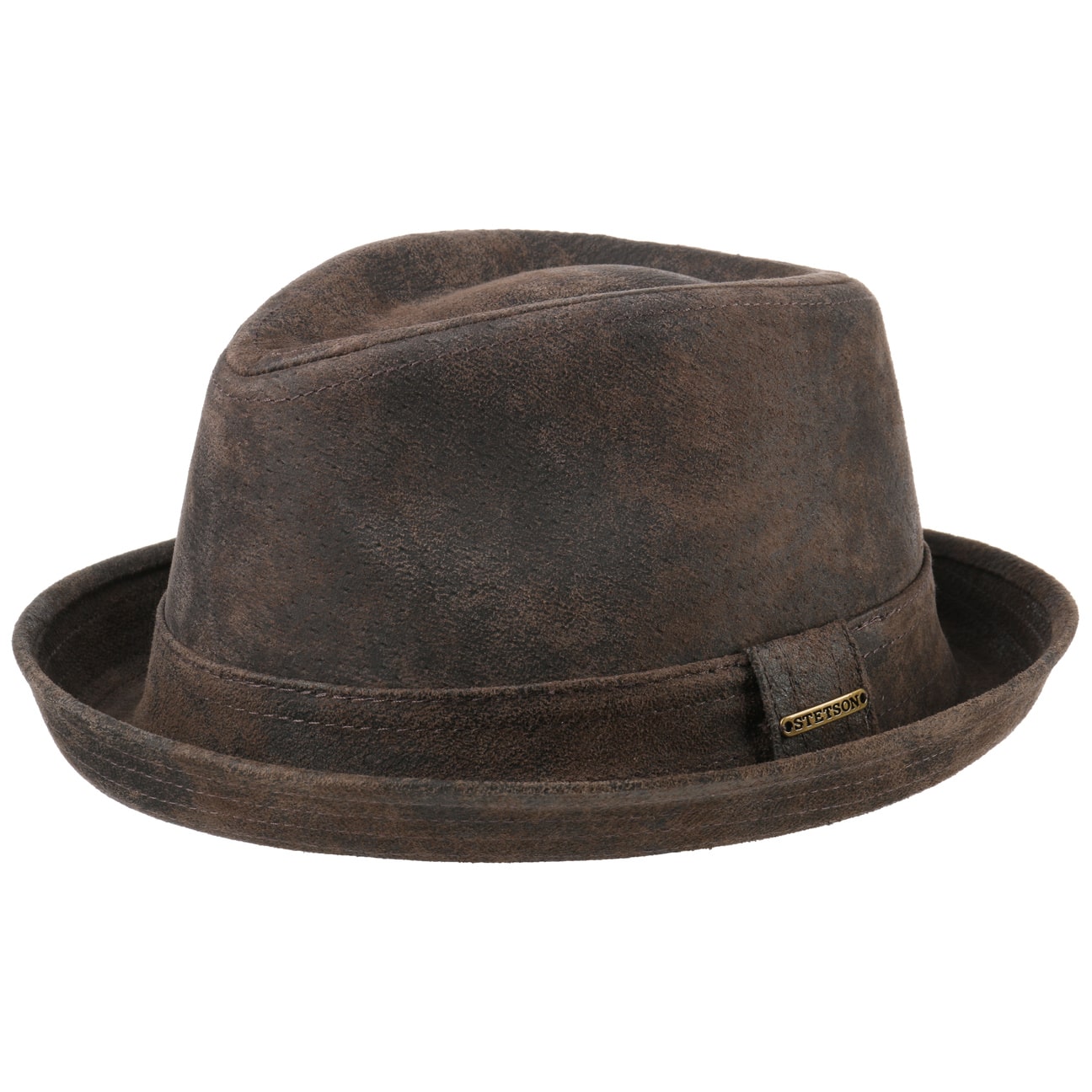 Pork Pie Stetson Brun Cuir forme Diamant
