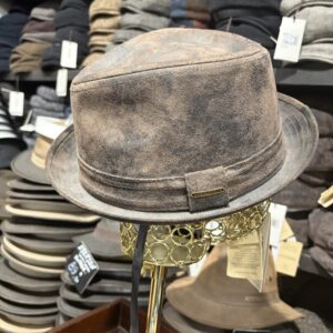 Pork Pie Stetson Brun Cuir forme Diamant